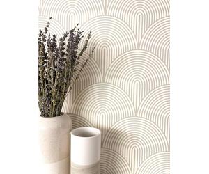 Newroom Papier Peint Intissé Beige Arche Art Déco Salon Chambre | Fond crème et aspect lin fin, style boho rétro chaleureux, décoration murale tendance, entrée, couloir, salle à manger