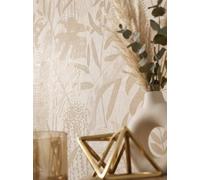 Newroom papier peint intissé beige feuilles tropicales décoration murale | Fines volutes, léger reflet brillant, relief texturé, style botanique moderne, pour chambre et couloir, 10,05 x 0,53 m
