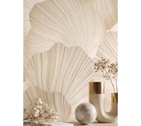 Newroom papier peint intissé beige motif feuilles pour salon et chambre | Décoration murale en vinyle texturé, reflets brillants et légèrement pailletés, style moderne et naturel, entrée et couloir