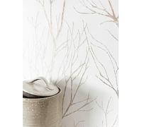 Newroom papier peint intissé blanc or rose branches chambre | reflets nacrés chaleureux, paillettes délicates, papier peint floral, décoration murale, salon, couloir