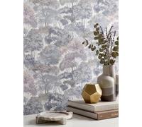 Newroom papier peint intissé bleu arbres forêt pour chambre et salon | Style scandinave nature, effet pailleté brillant, vinyle légèrement structuré, décoration murale de couloir ou bureau