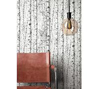 Newroom papier peint intissé bouleau noir scandinave chambre salon | Troncs stylisés dessin gris foncé sur fond crème, décoration murale, motif floral, entrée, séjour
