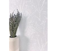Newroom Papier Peint Intissé Lilas Fleurs Branches Floral Chambre | graminées fines à floraisons blanches, texture lin mate, style scandinave, décoration murale, salon, couloir