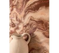 Newroom Papier Peint Intissé Marbre Marron Chambre à Coucher | Veines fluides beige et crème, reflets rosés scintillants, décoration murale, entrée, style bohème