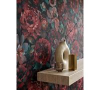 Newroom papier peint intissé noir floral texturé décoration murale salon | Grandes fleurs et feuilles, style romantique, vinyle légèrement brillant, 10,05 x 0,53 m, pour une chambre ou un couloir