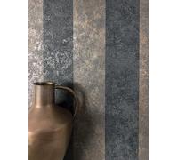 Newroom papier peint intissé noir rayures béton métallisé loft | anthracite aux reflets bronze cuivre changeants, décoration murale, revêtement mural, style industriel, couloir
