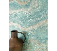 Newroom papier peint intissé turquoise marbre chambre couloir | Reflets métalliques chatoyants, motif agate aux veines ondulées, aspect enduit, papier peint salon, entrée, bureau
