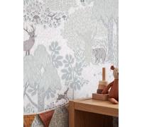 Newroom papier peint intissé vert clair scandinave forêt animaux chambre | Faune et flore détaillées, style nature, aspect mat à fine structure, lavable, 10,05 x 0,53 m, déco pour enfants