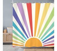 Newsely Rideau de douche bohème des années 70, 183 x 183 cm, motif soleil abstrait, arc-en-ciel, coucher de soleil, mignon, vintage, coloré, ensemble de salle de bain, moderne, groovy, imperméable