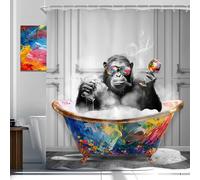 Newsely Rideau de Douche Motif Singe Amusant - 152,4 x 183 cm - Noir et