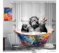 Newsely Rideau de Douche Motif Singe Amusant - 183 x 183 cm - Noir et Blanc