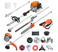 Newuzis Désherbeur à gaz 52 CC 2 Temps 2,3 KW, Taille-haie 8 en 1, scie à Perche, débroussailleuse, réservoir de Carburant 1,2 L, Roue auxiliaire pour Jardin, pelouse, Cour Orange