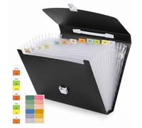 NEWYES Trieur extensible 13 poches A4 Accordéon Noir | Porte-documents en polypropylène à couverture rigide avec 13 onglets, loquet à boucle sécurisé et poignées. Convient aux