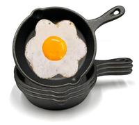 Nexboraque Lot de 4 petites poêles en fonte avec double bec verseur | Mini poêle à œufs avec poignée pour four, gril, cuisinière, feu de camp, intérieur et extérieur, noir, antiadhésif, 10,2 cm