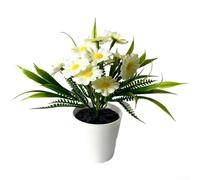 Nexbrill Chrysanthème artificiel en pot, décoration florale synthétique avec fleurs en soie et feuilles de fougère pour la maison, le bureau, la décoration de table, centre de table (blanc)