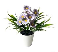 Nexbrill Chrysanthème artificiel en pot, décoration florale synthétique avec fleurs en soie et feuilles de fougère pour la maison, le bureau, la décoration de table, centre de table (violet)