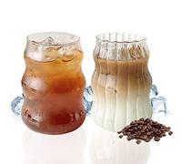 Nexoria Lot de 2 tasses en verre ondulé en forme de gourde de 530 ml, verres à café glacé créatif nervuré en forme de vague pour thé, lait, whisky, café
