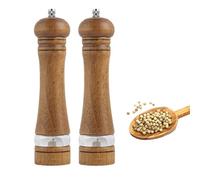 NEXROLA Lot de 2 Moulin a Poivre Bois, Salieres et Poivrieres Manuel avec Réglables en Céramique et Fenêtres Transparentes, Moulin Sel Poivre Pour Sel de Mer & Piment & Poivrier & épices, (22cm)