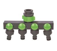 Ribimex Rampe de nez de robinet 03979 – 4 sorties pour robinet 3/4" Gris/Vert