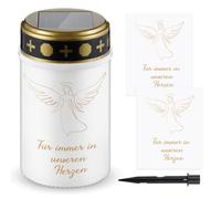Nezyo 1 Lampe Funéraire Solaire à LED Bougies de Cimetière Imperméables avec 2 Autocollants Lampes Funéraires Électriques à Support avec Piquet de Terre (Blanc, Ange)