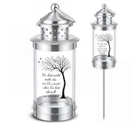 Nezyo Lanterne Funéraire avec Piquet Lanterne Funéraire | Résistante aux Intempéries pour Cimetière avec 2 Autocollants für Immer in Unseren Herzen Lampe Moderne pour Décoration