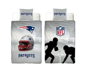 NFL Parure de lit New England Patriots 135 x 200 cm + 80 x 80 cm 100 % coton renforcé de qualité avec fermeture éclair Motif fan de football américain Super Bowl Pat Patriot Housse réversible Taille