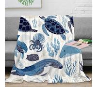 NGGADIWEG 3D Imprimé Ocean Life Motif Plaid de Voyage Microfibre Literie Bleu Marine Art Jeté de Canapé Cadeau pour Amis Collègues 40x50inch(100x130cm)