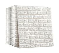 NHSUNRAY Papier Peint Brique 3D Papier Peint Adhesif Panneau Mural Adhésif Mousse PE Stickers Murale Décoradif Dalle Adhesive Murale pour Chambre Maison Cuisine (Blanc, 10 Pièce)