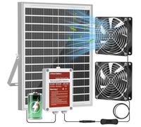 NHZOTUD Ventilateur d'échappement solaire 25 W avec batterie, ventilateur solaire pour abri de jardin et serre, contrôleur à 3 modes (continu/minuterie/détecteur de mouvement), pour ventilation