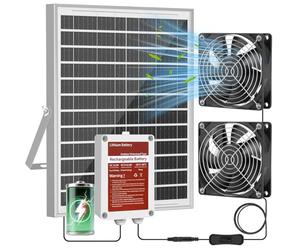 NHZOTUD Ventilateur d'échappement solaire 25 W avec batterie, ventilateur solaire pour abri de jardin et serre, contrôleur à 3 modes (continu/minuterie/détecteur de mouvement), pour ventilation