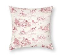 NIBABAEU Lot de 1 housse de coussin décorative en toile de Jouy - Motif maison de campagne - Moutons - 35,6 x 35,6 cm - En polyester doux - Pour salon, canapé, lit