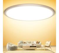 NIBSHOOM Plafonnier LED Rond 3000K,24W/2400LM/IP44 Ultra Mince Plafonnier Salle de Bain,Modernes Simples Plafonnier LED Sans Fil pour Chambre Salon Couloir Cuisine Bureau, 300 * 17mm