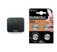 Nice Era One Émetteur 2 canaux on2E Noir & Duracell 2032 Pile Bouton Lithium 3V, Lot de 4, avec Technologie Baby Secure, pour Porte-clés, balances et dispositifs Portables et médicaux (DL2032/CR2032)