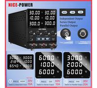 NICE-POWER SPS3010-2KD Alimentation électrique CC réglable, double canal, 30V 10A, 60V 10A, 30V 20A, alimentation de laboratoire régulée, USB, Prise en charge des connexions parallèles et en série 60V