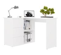 Nicea - bureau d'angle avec rangement - 3 tiroirs + 2 etagères - 120x48,5x75 cm - bureau d'ordinateur - blanc