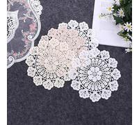 Niceminiwall Napperon rond vintage en dentelle au crochet fait à la main pour tasse, collation, assiette à dîner et vase, lavable et réutilisable (1#19 cm)