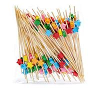 NiceNaiils 100 Piques Apéritif en Bois avec Étoiles Colorées 12cm - Cure-Dents Décoratifs pour Cocktail, Fruits et Buffet - Accessoires de Table pour Mariage et Fête