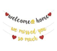 NiceNaiils Banderole Welcome Home Noire et Or, Décoration Bienvenue Maison avec Guirlande We Missed You So Much, Kit Déco pour Retour de Voyage, Nouveau-Né ou Pendaison de Crémaillère