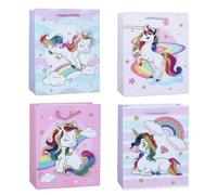 NiceNaiils Lot de 4 Sacs Cadeaux Anniversaire Licorne, Grand Sac en Papier avec Poignée 18x23x10cm, Pochette Cadeau Thématique pour Fête d'Enfants et Baptême, Design Féerique