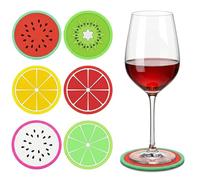 NiceNaiils Set de 6 Dessous de Verre en Silicone Motif Fruits, Sous Verre Antidérapant et Résistant à la Chaleur pour Verre, Tasse et Café - Décoration Table Été, (Citron, Pastèque, Kiwi)