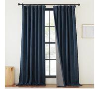 NICETOWN 1 Rideau de fenêtre 100% occultant pour Chambre à Coucher - Rideaux de fenêtre plissés en Faux Lin mélangé bloquant la lumière et antibruit pour Chambre à Coucher - Bleu Marine, 127 x 243,8