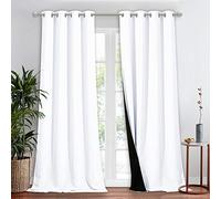 NICETOWN Rideau Blanc 100% occultant pour fenêtres, Super résistant, Doublure Noire, Occultation Totale pour Chambre à Coucher, Traitement de fenêtre pour terrasse (1 pièce, 132,1 cm de Large x 274,3