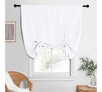 NICETOWN Rideau Blanc Pur à Isolation Thermique à Nouer pour fenêtre de Cuisine, Rideaux bloquant la lumière pour Salle de Bain, Passe-Tringle, Panneau Unique, 132,1 cm de Large et 160 cm de Long