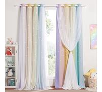 NICETOWN Rideau Occultant Thermiques - Rideau avec Blanc Voilages Etoile Formes Perforées Décoration de Fenêtre Chambre Enfant avec Oeillets, 132 x 280 cm, Arc-en-Ciel Clair, 2 PCs