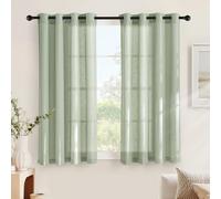 NICETOWN Rideau Voilage Lin - Rideaux en Lin Draperies Filtre de Lumière Décoration de Fenetre Maison Chambre Cuisine avec Oeillets, L140xH160cm, Lot de 2, Vert-Gris
