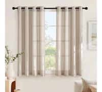 NICETOWN Rideau Voilage Lin - Rideaux en Lin Draperies Filtre de Lumière Décoration de Fenetre Maison Chambre Cuisine avec Oeillets, L140xH160cm, Lot de 2, Beige