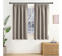 NICETOWN Rideaux et Draperies Intérieurs Occultant Thermique Court Petit Panneaux Galon Fronceur Decoration Chambre Maison Cuisine, L140xH137cm, Beige Gris, 2 Pièces