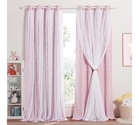 NICETOWN Rideaux Occultant Rose - Rideau Chambre Fille Double Couches Motif Etoiles Perforées avec Voile Décor de Fenêtre pour Enfant, L 132 x H 213 cm, Rose Clair, 2 Pièces