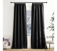 NICETOWN Rideaux Occultants Thermique Anti Froid Galon Fronceur de Fenêtre Tissu Opaque Lumineux Bloquer Isolation du Chaud pour Chambre Salon, L 140 x H 240 cm, Noir, Lot de 2