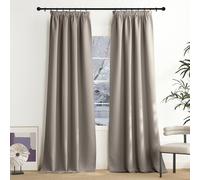 NICETOWN Rideaux Occultants Thermique Anti Froid Galon Fronceur de Fenêtre Tissu Opaque Lumineux Bloquer Decoration pour Chambre Salon, L140xH240 cm, Beige Gris, Lot de 2